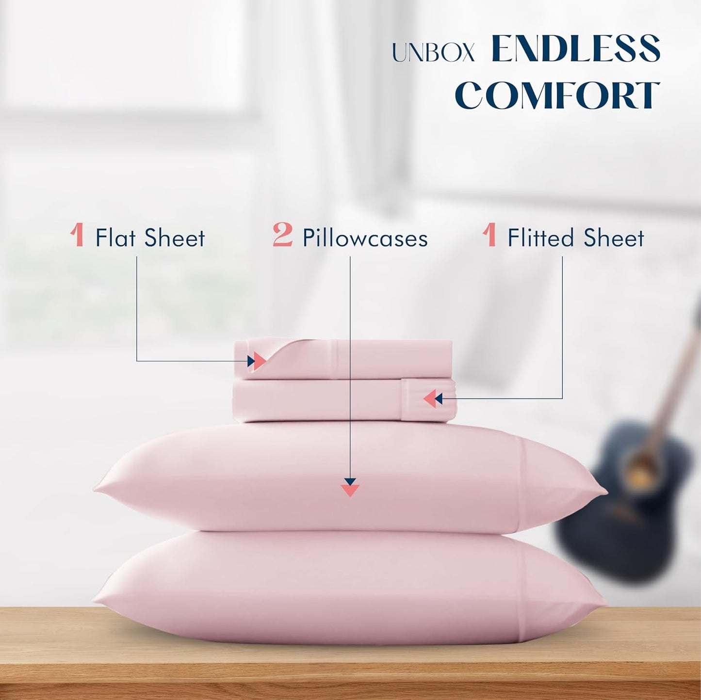 Dluxe Ave. ( CALI./ KING ) 4 Pcs Linen Sheets, 500 Thread Count, 100% Cotton, Extra Soft, Deep Pocket, Blush
