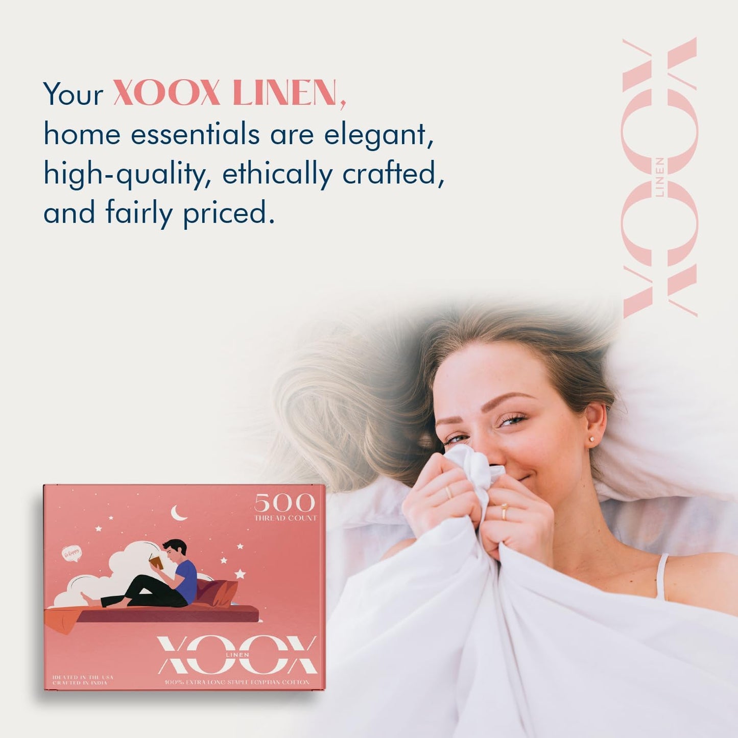 Dluxe Ave. ( CALI./ KING ) 4 Pcs Linen Sheets, 500 Thread Count, 100% Cotton, Extra Soft, Deep Pocket, Blush