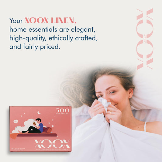 Dluxe Ave. ( CALI./ KING ) 4 Pcs Linen Sheets, 500 Thread Count, 100% Cotton, Extra Soft, Deep Pocket, Blush