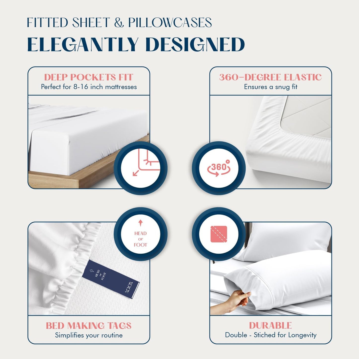 Dluxe Ave. ( CALI./ KING ) 4 Pcs Linen Sheets, 500 Thread Count, 100% Cotton, Extra Soft, Deep Pocket, Blush