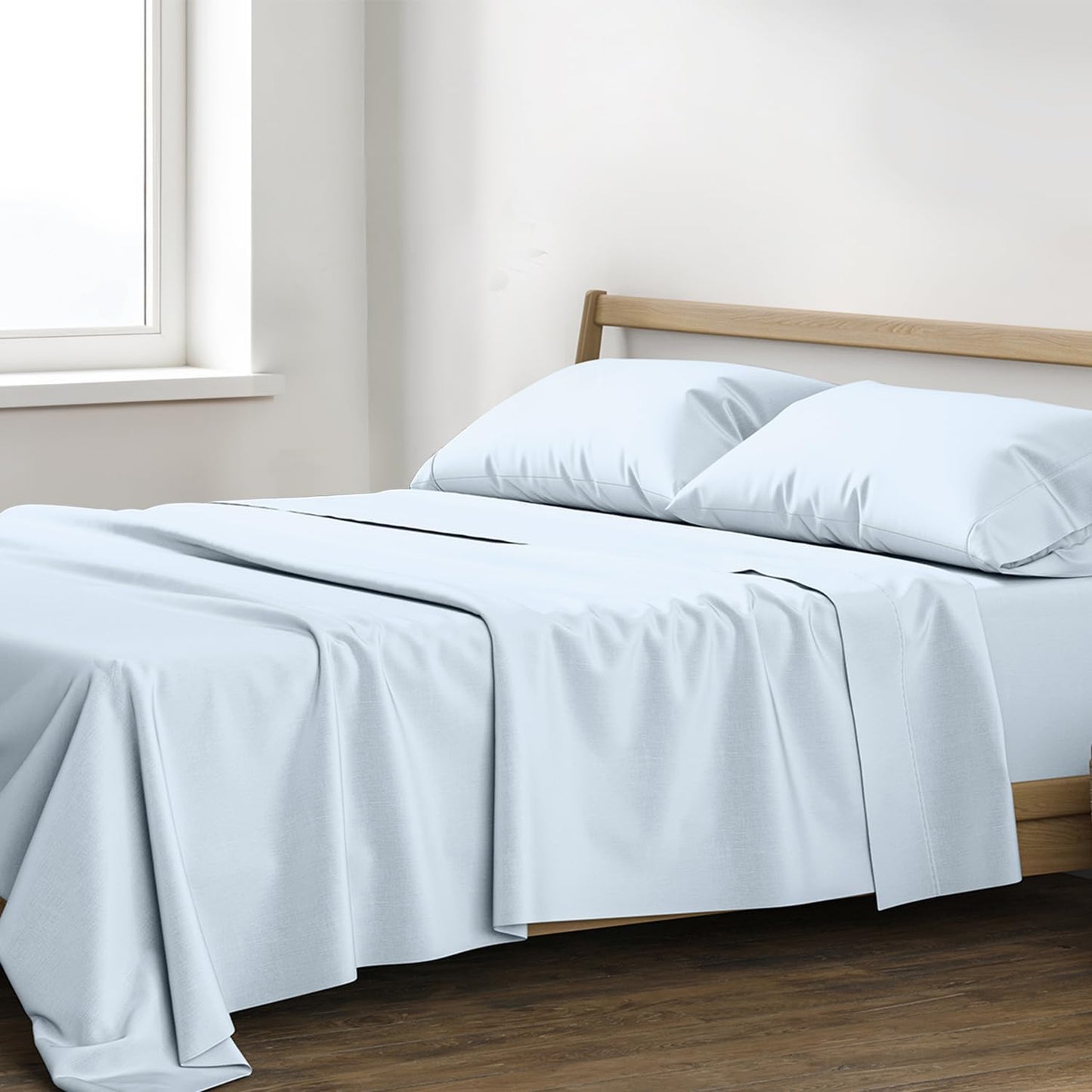 Dluxe Ave. ( KING ) 4 Pcs Egyptian Cotton Sheet Set/ 1200 Thread Count/ Fits Up to 19"/ Light Blue
