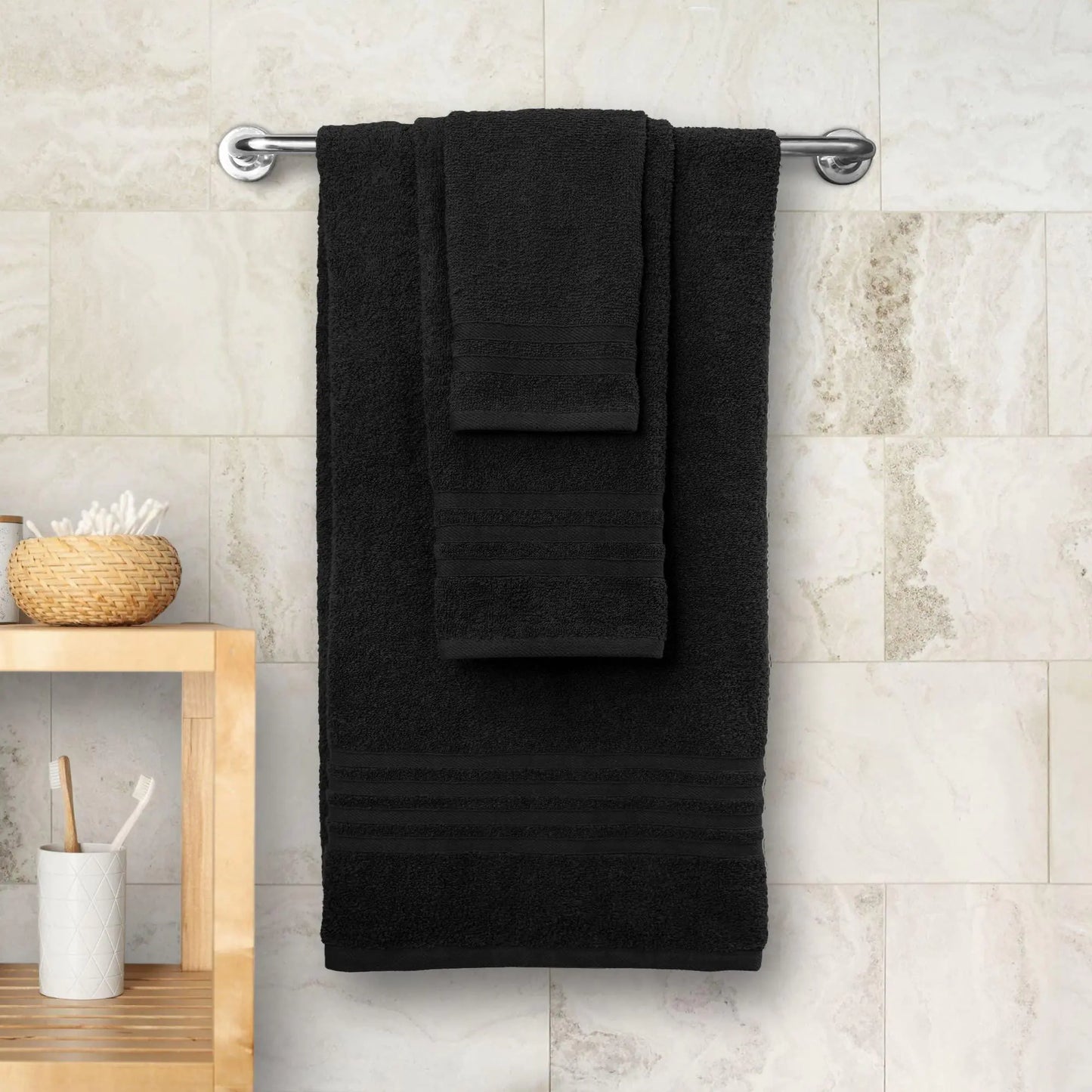 Dluxe Ave. 100% Cotton Soft Bath Towel Set, 12 Pcs (Black)