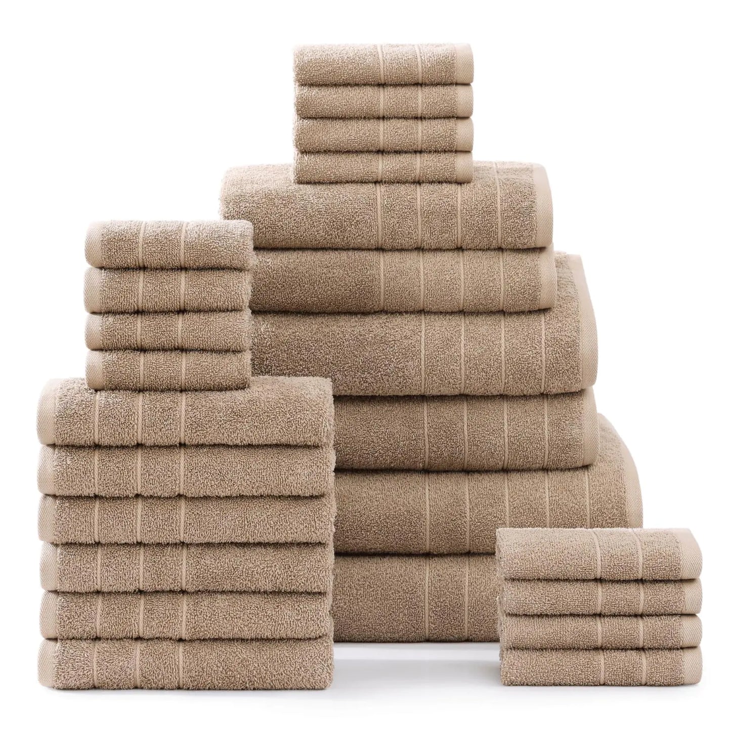 Dluxe Ave. Casa Platino 24 Piece 100% Cotton Towels for Bathroom 2 Bath Sheets 2 Large Bath Towels(30"x 60") 2 Gym Towels(24"x 48") 6 Hand Towels 8 Washcloths & 4 Fingertip Towels Soft Towel Set - Beige