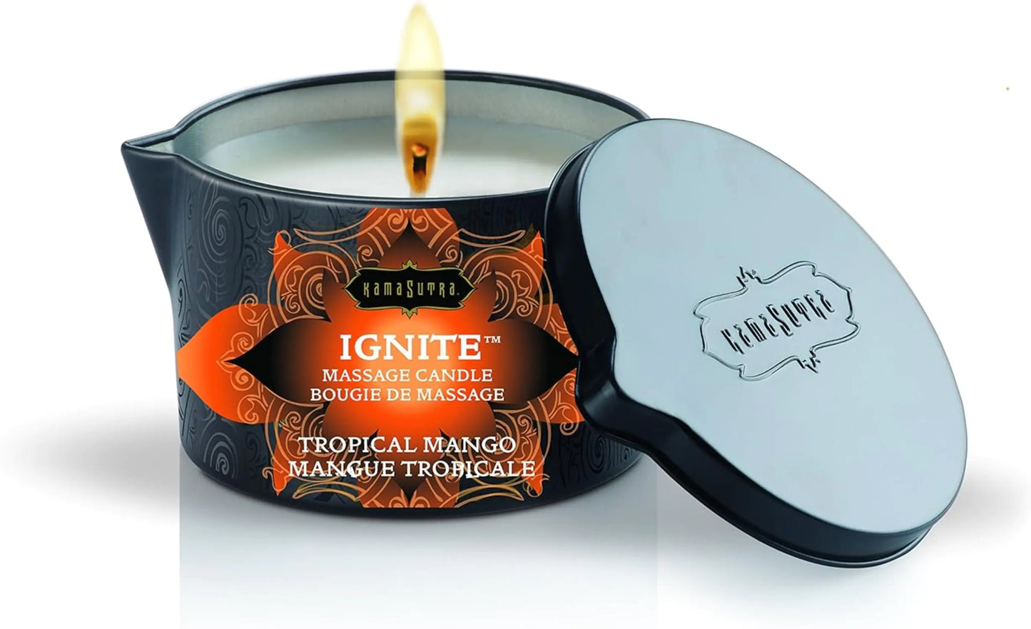 Dluxe Ave. Ignite Massage Candle with Coconut Oil and Soy Based/ Wax-Free Formula/ Tropical Mango Scented 6 oz/170 g