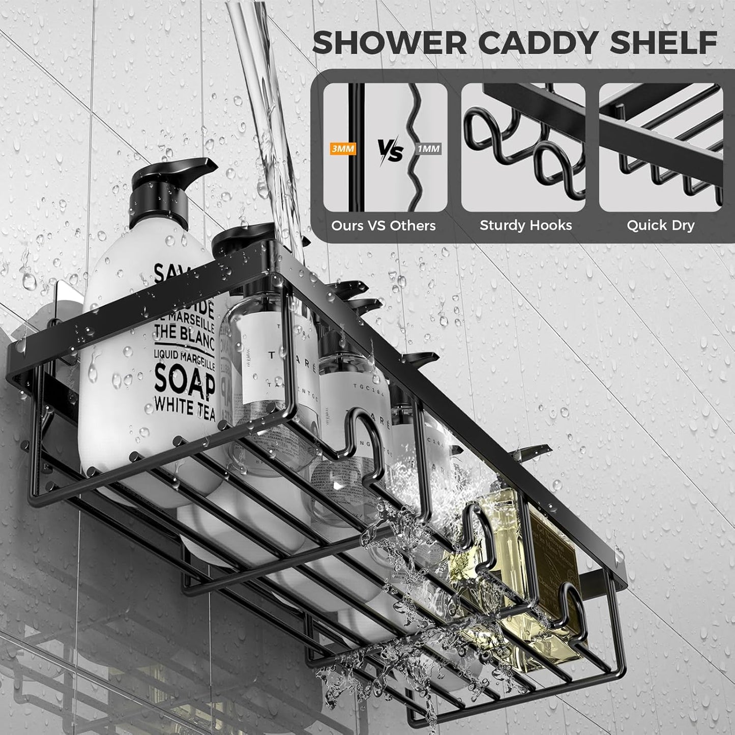 Dluxe Ave. YAWSOUP Shower Organizer Wall Mounted Shelves 4 Pack Adhesive Bathroom  Large Capacity Bathroom Shelf