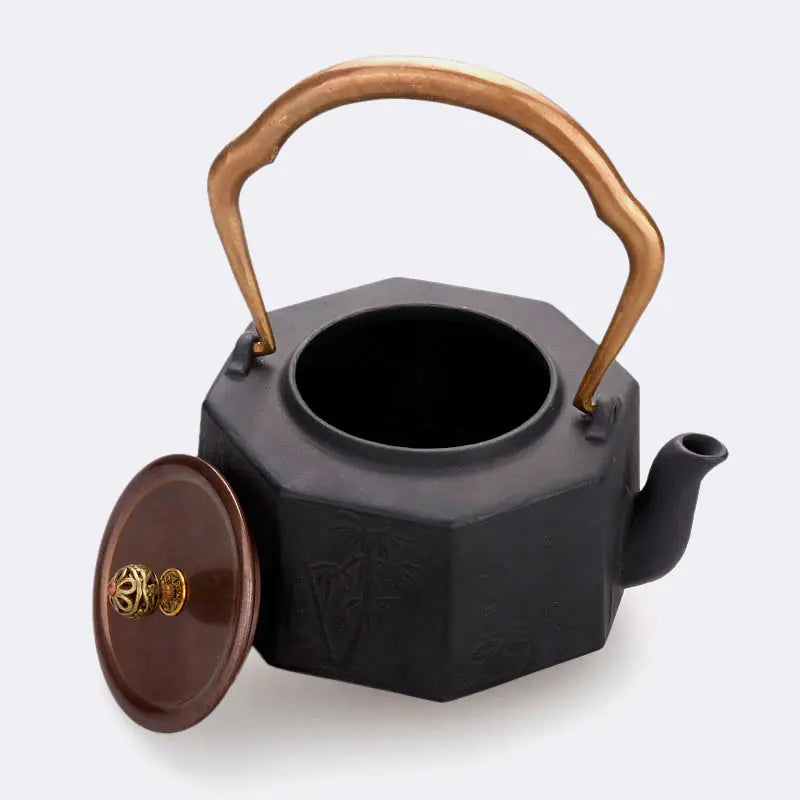 Dluxe Ave. 1.2L Uncoated Cast Iron Teapot with Copper Handle