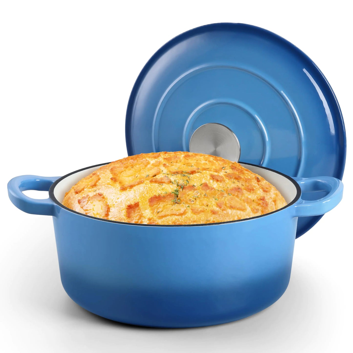 Dluxe Ave. Out of  Stock Small 3 Quart Dutch Oven, Round Cast Iron Cooking Pot with Lid, Nonstick Enameled Cookware Oven Safe 500℉ /Blue