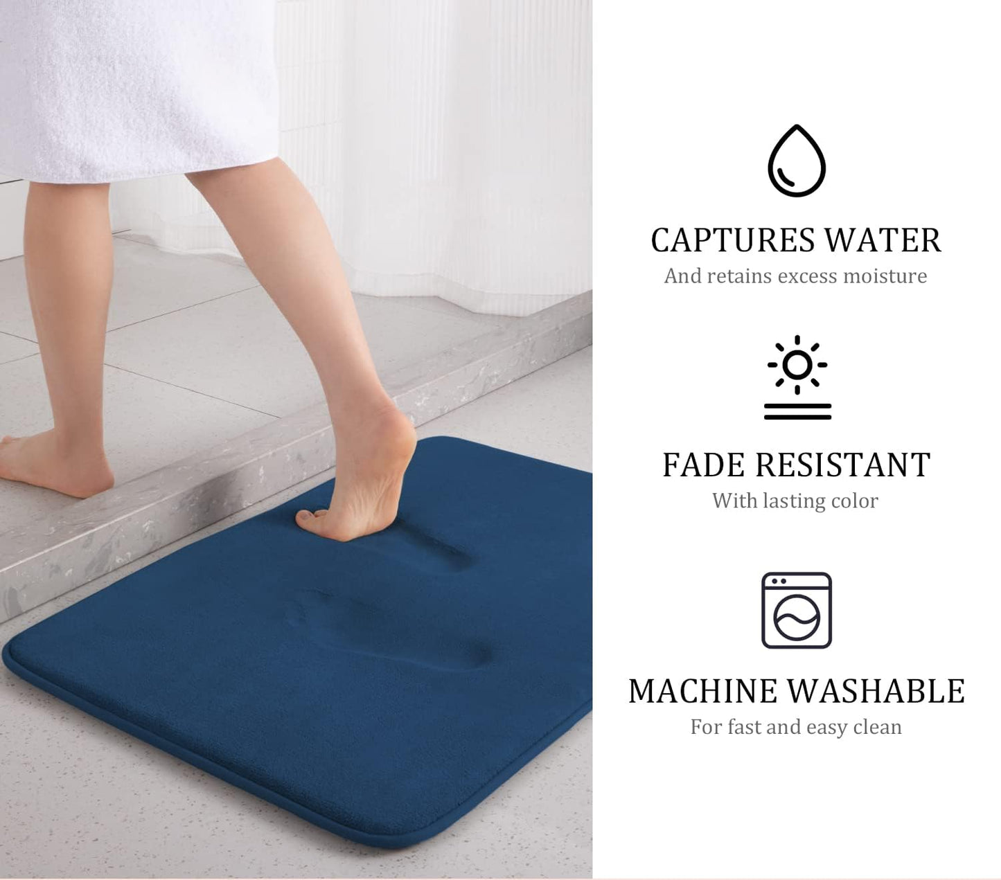 Dluxe Ave. YIHOUSE Bathroom Rug Set 5 Piece Memory Foam Bath Mat Set Super Absorbent Bath Mats Dark Blue Bathroom Rug Set