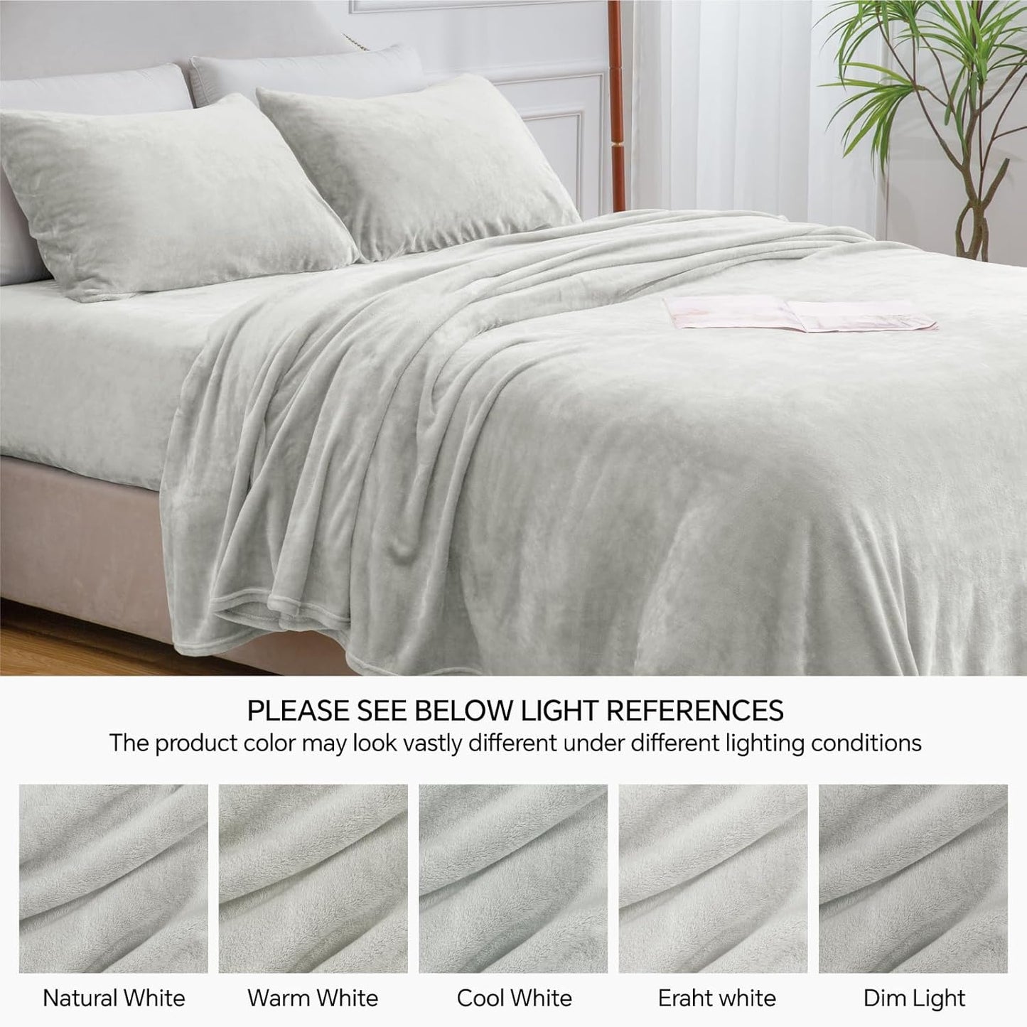 Dluxe Ave. ( QUEEN ) Faux Fur Sheet Set/ Luxury Ultra Soft Fleece Sheets/ 16" Deep Pocket/ Light Grey