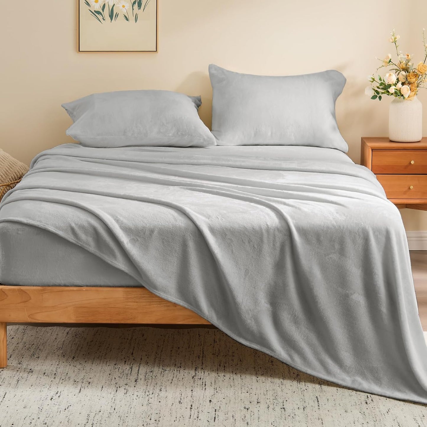 Dluxe Ave. ( QUEEN ) Faux Fur Sheet Set/ Luxury Ultra Soft Fleece Sheets/ 16" Deep Pocket/ Light Grey