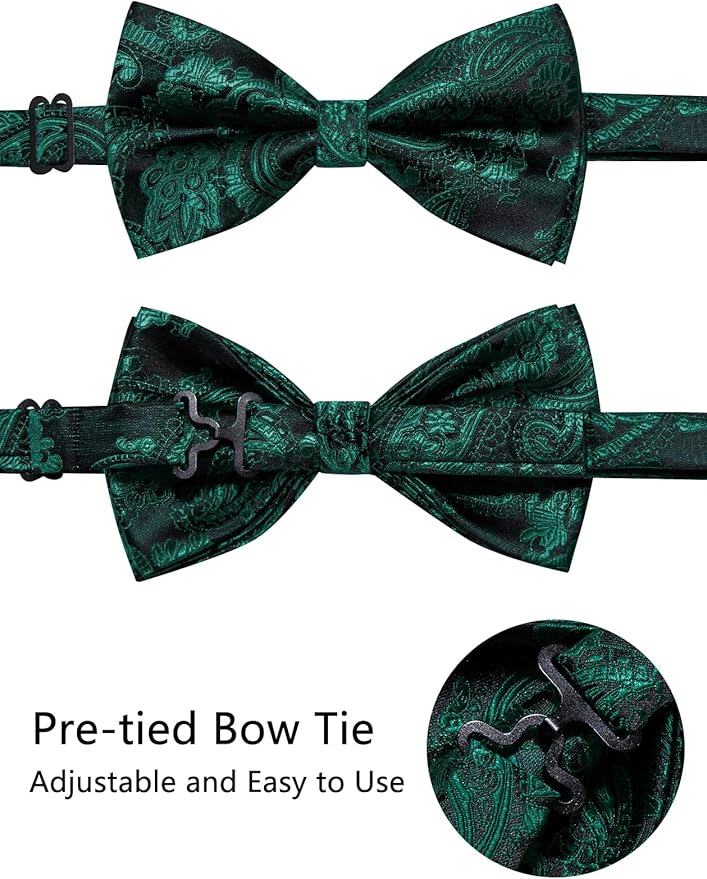 Dluxe Ave. Mens Bowties Adjustable with Handkerchief Cufflinks/ Black Green