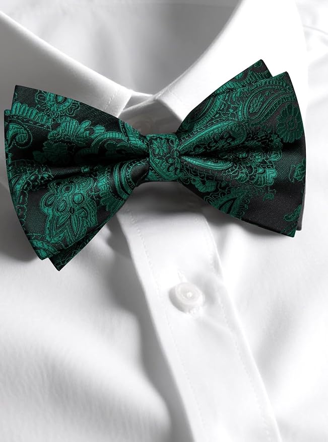 Dluxe Ave. Mens Bowties Adjustable with Handkerchief Cufflinks/ Black Green