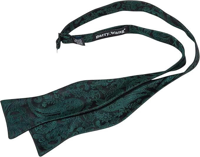 Dluxe Ave. Mens Bow Tie Set with Lapel Pin Brooch Dark Green Silk Self Tie Bowtie Handkerchief Cufflinks