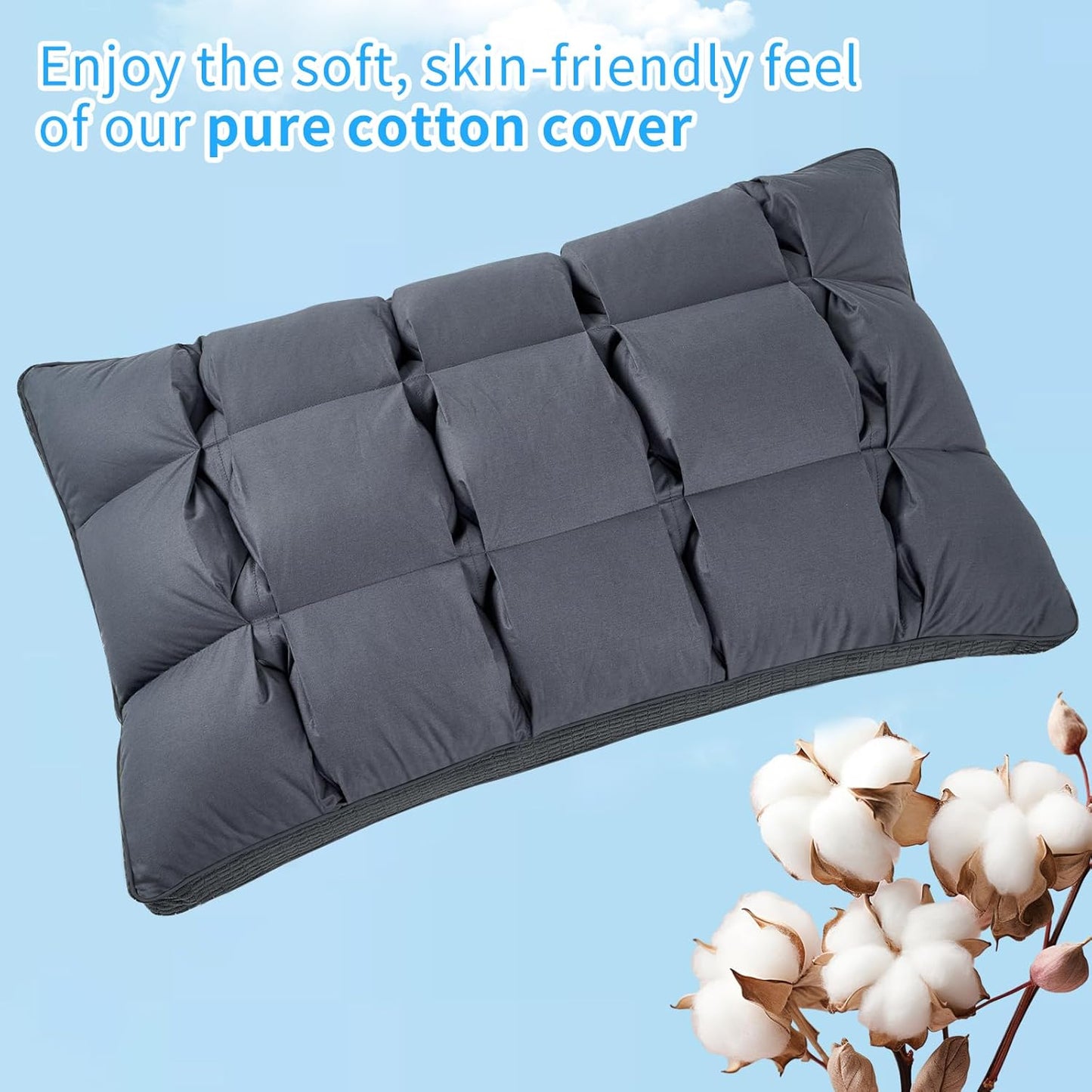 Dluxe Ave. ( STANDARD ) Pillow Down Alternative Pillow { SUPER SOFT } 100% Cotton, Luxury Hotel Quality(Gray)