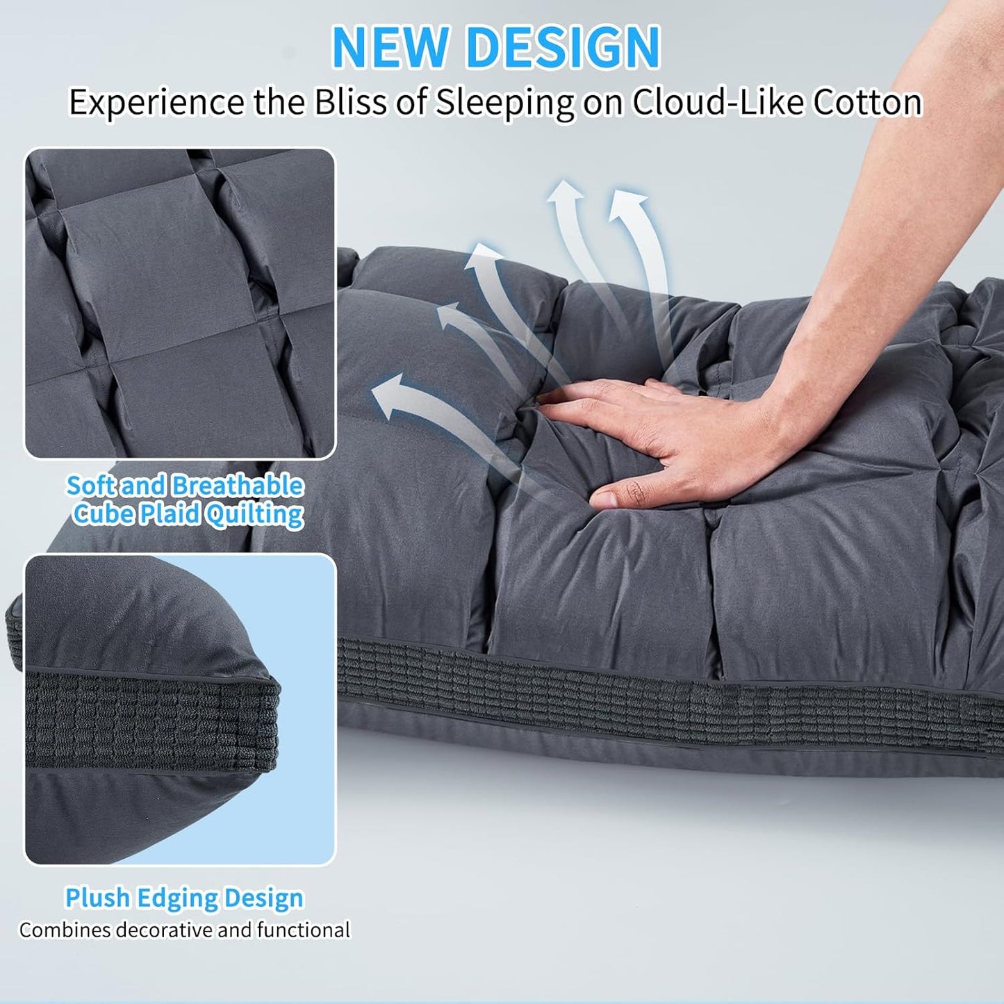 Dluxe Ave. ( STANDARD ) Pillow Down Alternative Pillow { SUPER SOFT } 100% Cotton, Luxury Hotel Quality(Gray)