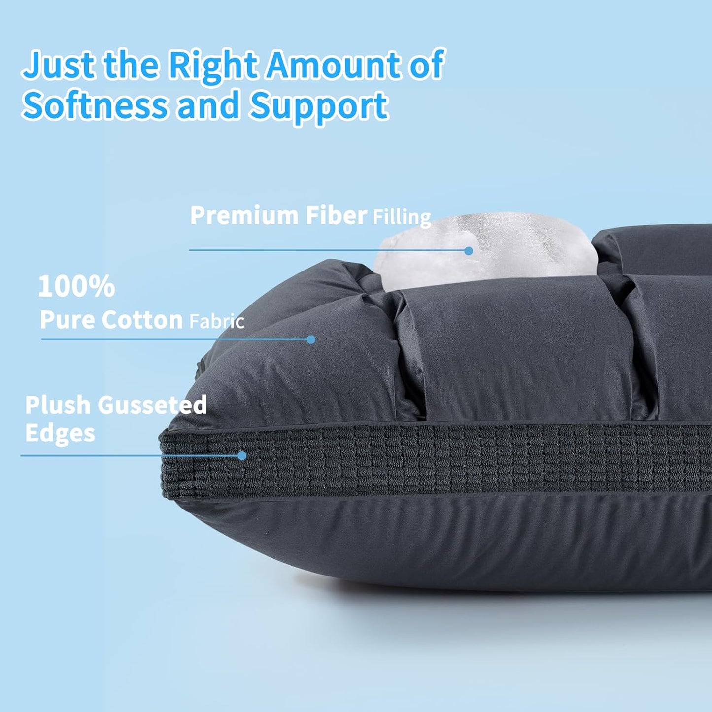 Dluxe Ave. ( STANDARD ) Pillow Down Alternative Pillow { SUPER SOFT } 100% Cotton, Luxury Hotel Quality(Gray)