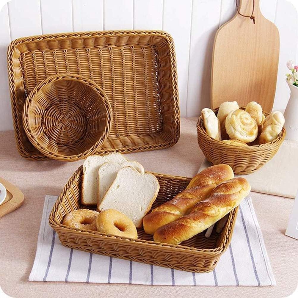 Dluxe Ave. 2 Pack Poly Wicker Woven Bread Basket 16 Inch Rectangular Fruit Baskets Brown