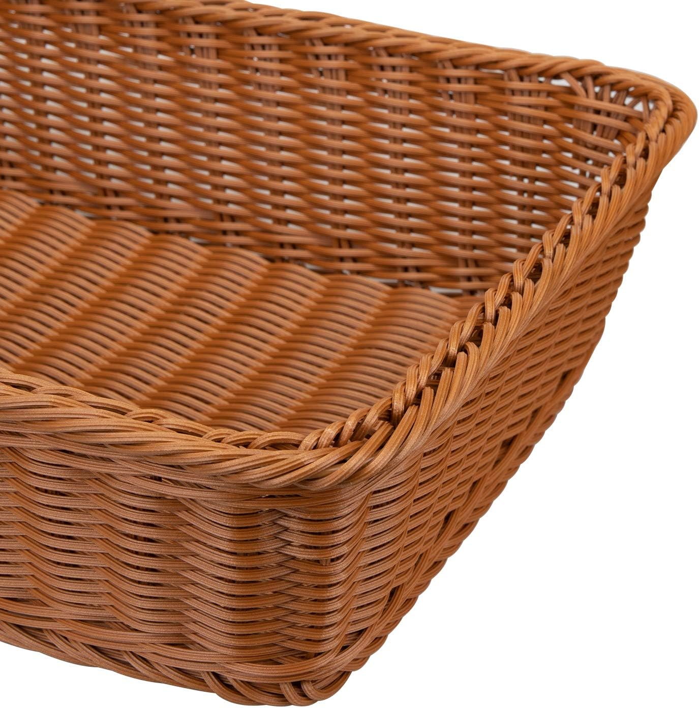 Dluxe Ave. 2 Pack Poly Wicker Woven Bread Basket 16 Inch Rectangular Fruit Baskets Brown