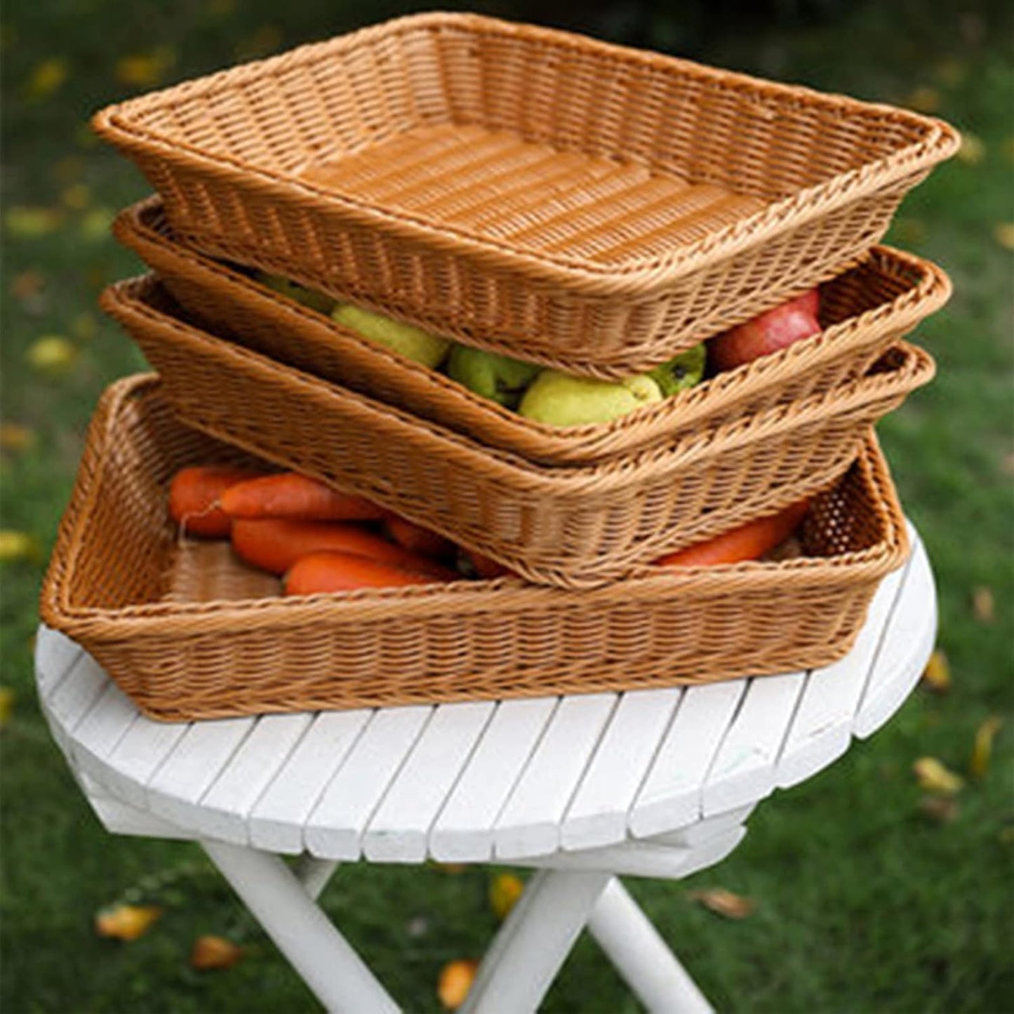 Dluxe Ave. 2 Pack Poly Wicker Woven Bread Basket 16 Inch Rectangular Fruit Baskets Brown