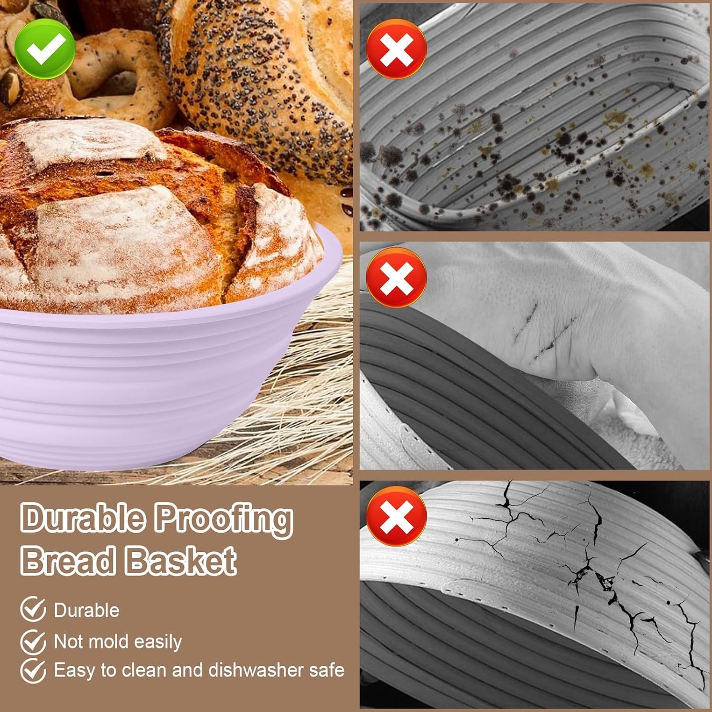 Dluxe Ave. 4Pcs Silicone Bread Proofing Baskets 9" Collapsible Sourdough Bread Baking Supplies -BPA Free
