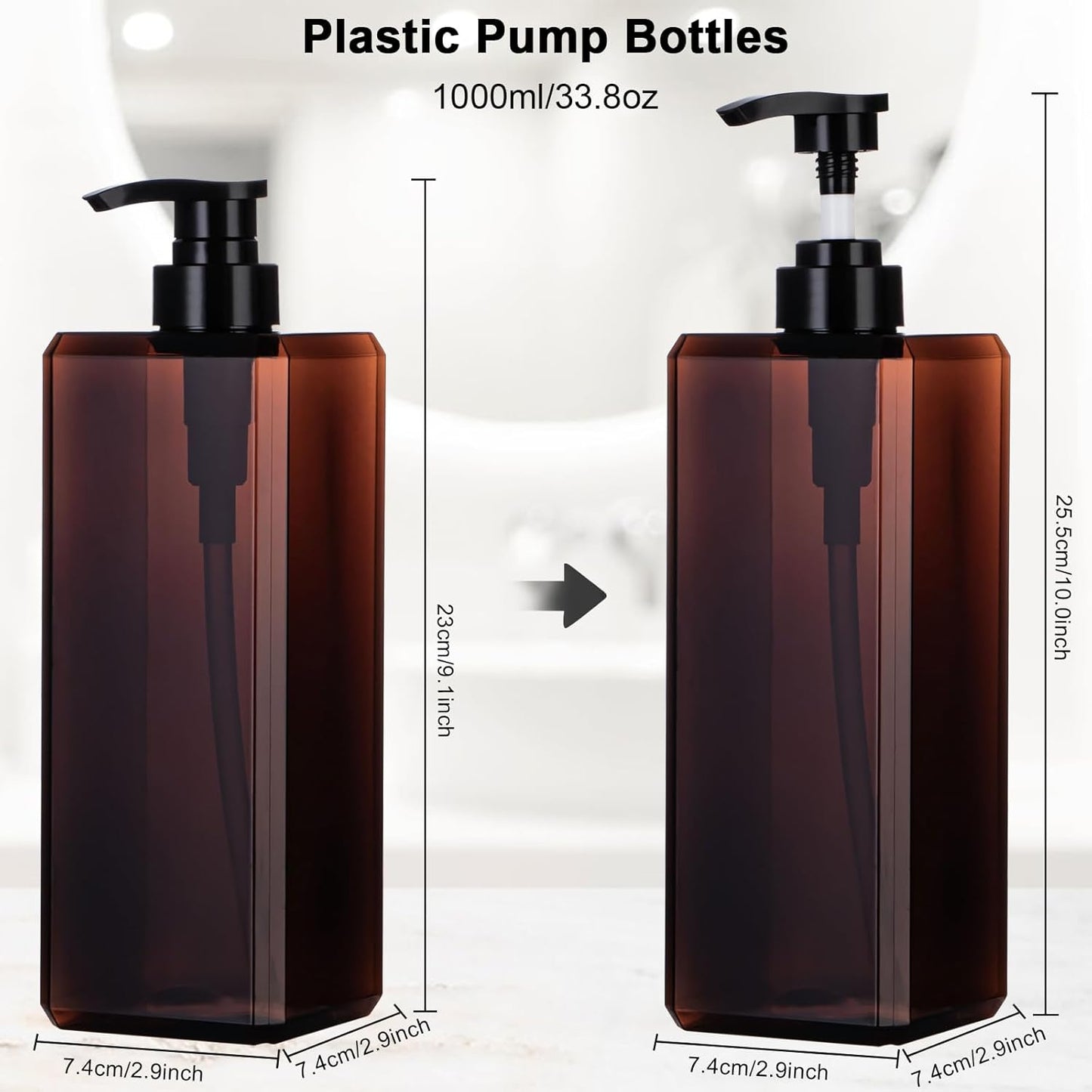 Dluxe Ave.  Empty Plastic Pump Bottles/ Refillable/ 10oz 300ml/ 2 Pack  Brown