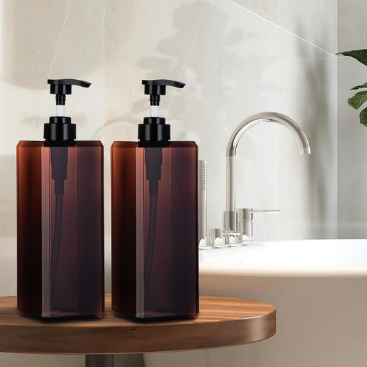 Dluxe Ave.  Empty Plastic Pump Bottles/ Refillable/ 10oz 300ml/ 2 Pack  Brown