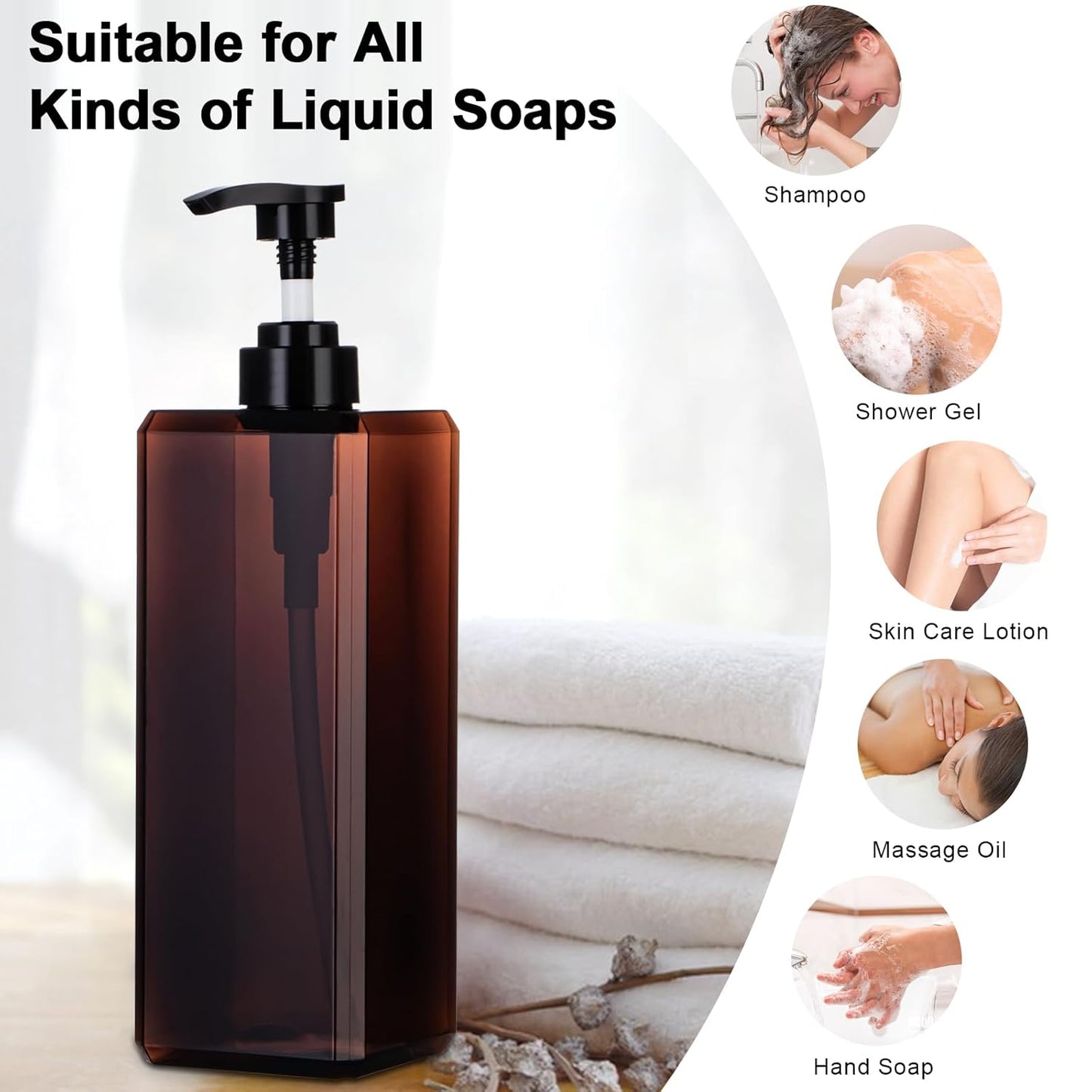 Dluxe Ave.  Empty Plastic Pump Bottles/ Refillable/ 10oz 300ml/ 2 Pack  Brown