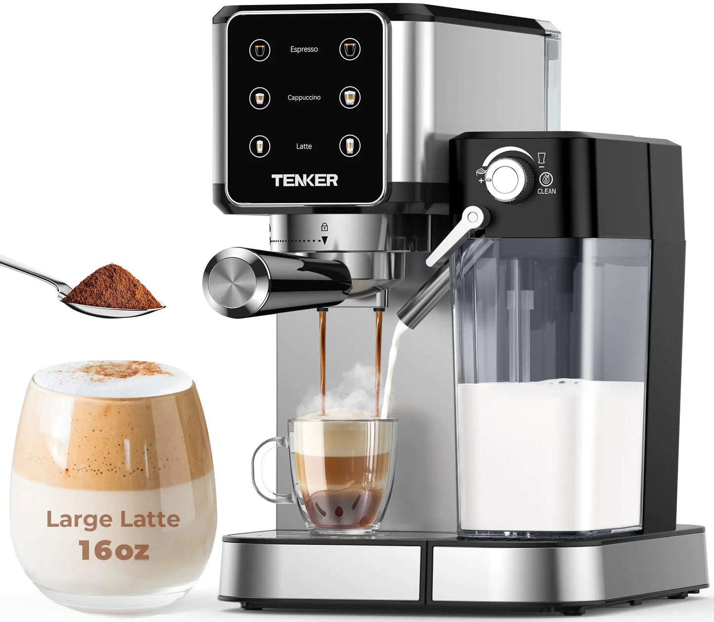 Dluxe Ave. Espresso Machine 20 Bar Cappuccino/with Automatic Milk Frother/Stainless Steel / Touchscreen  (Silver)
