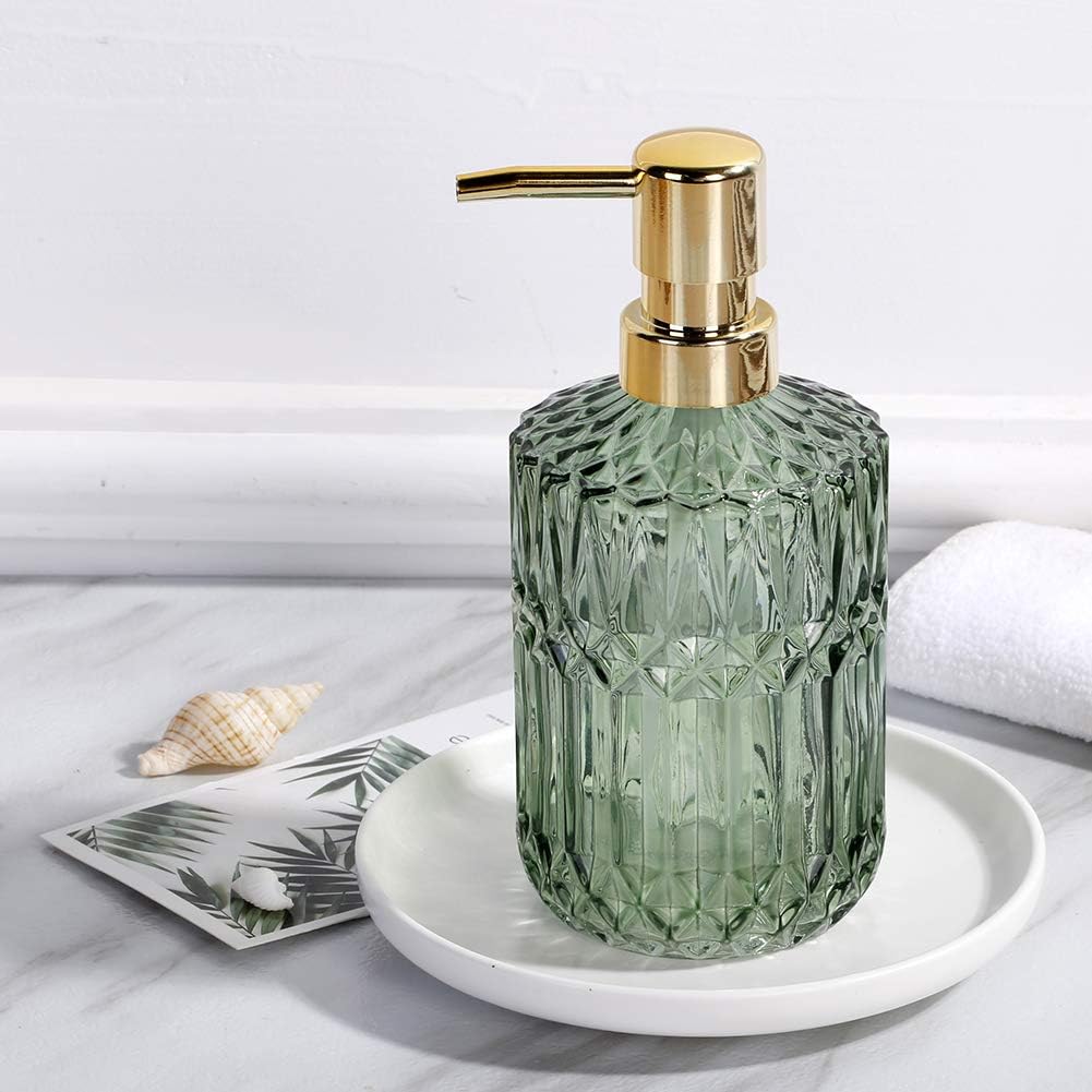 Dluxe Ave. YunNasi Soap Dispenser with Pump Refillable Liquid Hand Soap Dish Soap Dispensers for Bathroom Counter Kitchen Sink (Green)