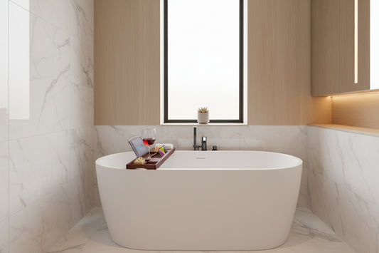 Dluxe Ave. Bamboo Bathtub Caddy with Luxury Gift Box  (Stain Brown)