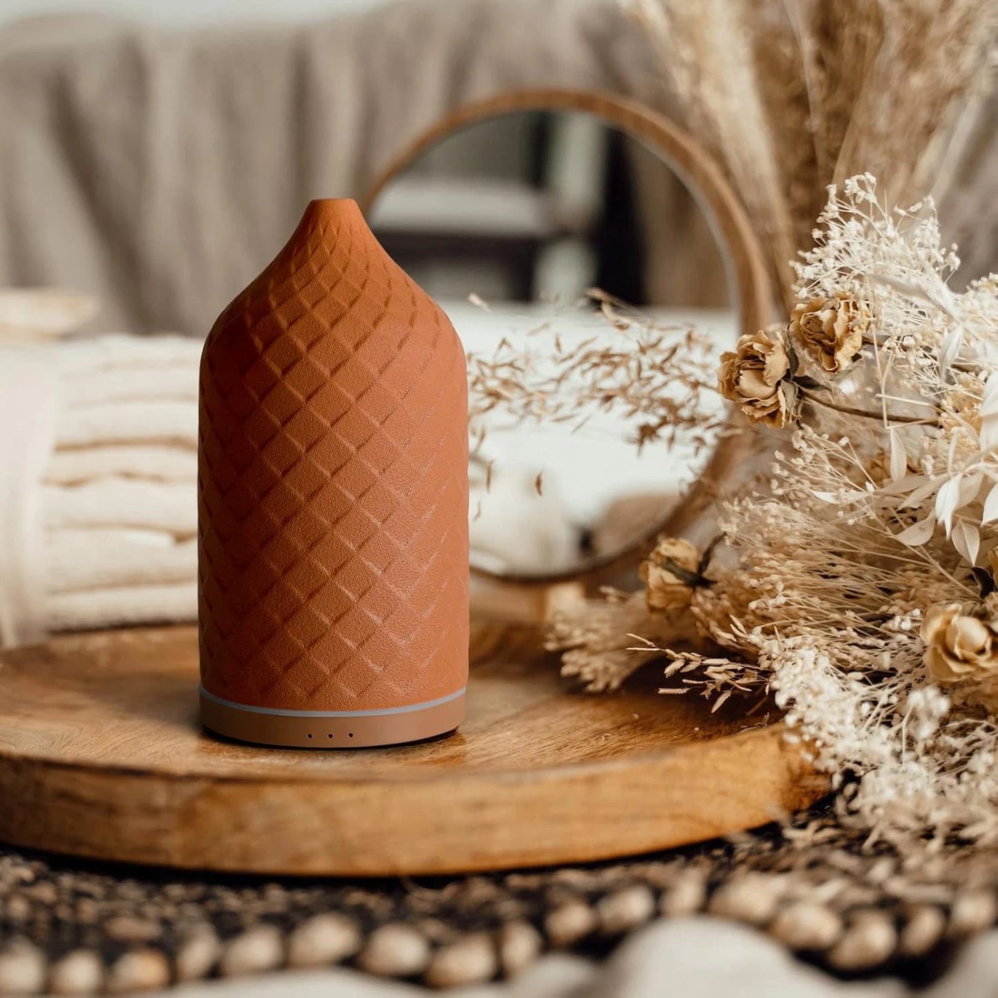Dluxe Ave. Ceramic Aromatherapy Diffuser for Essential Oils, 120ml. 7 LED Lights for Large Room/Yoga Spa (Terracotta)