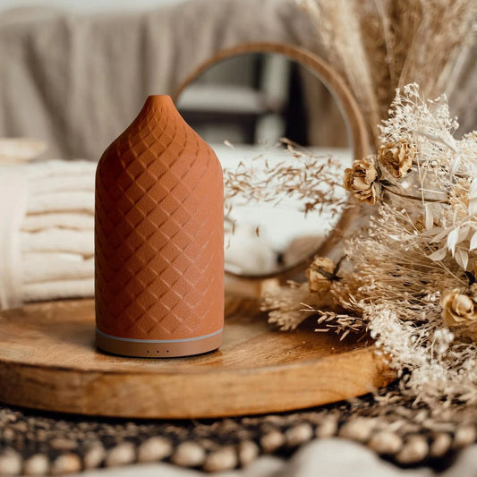Dluxe Ave. Ceramic Aromatherapy Diffuser for Essential Oils, 120ml. 7 LED Lights Large  (Terracotta)