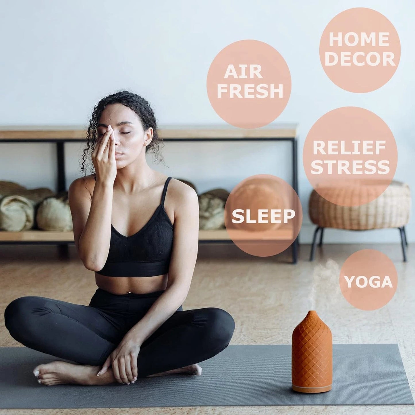 Dluxe Ave. Ceramic Aromatherapy Diffuser for Essential Oils, 120ml. 7 LED Lights for Large Room/Yoga Spa (Terracotta)