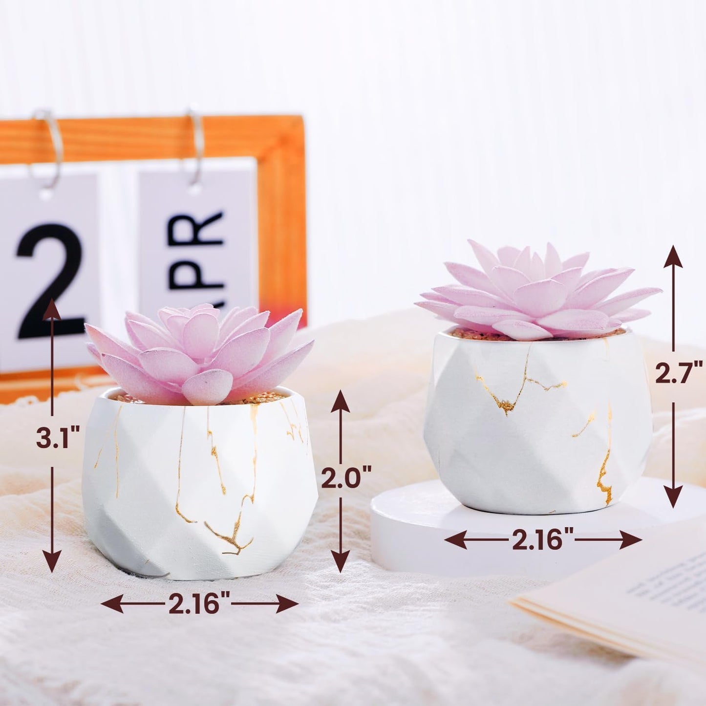 Dluxe Ave. ZENIDA Artificial Succulent Plants in 2 White Ceramic Pots Cute Fake Plants for Bathroom Bedroom Shelves