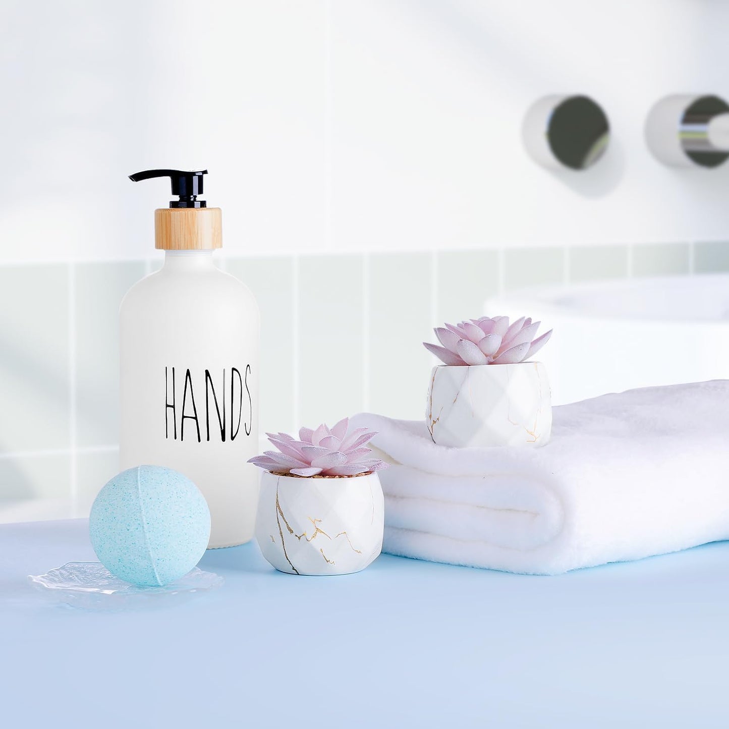 Dluxe Ave. ZENIDA Artificial Succulent Plants in 2 White Ceramic Pots Cute Fake Plants for Bathroom Bedroom Shelves