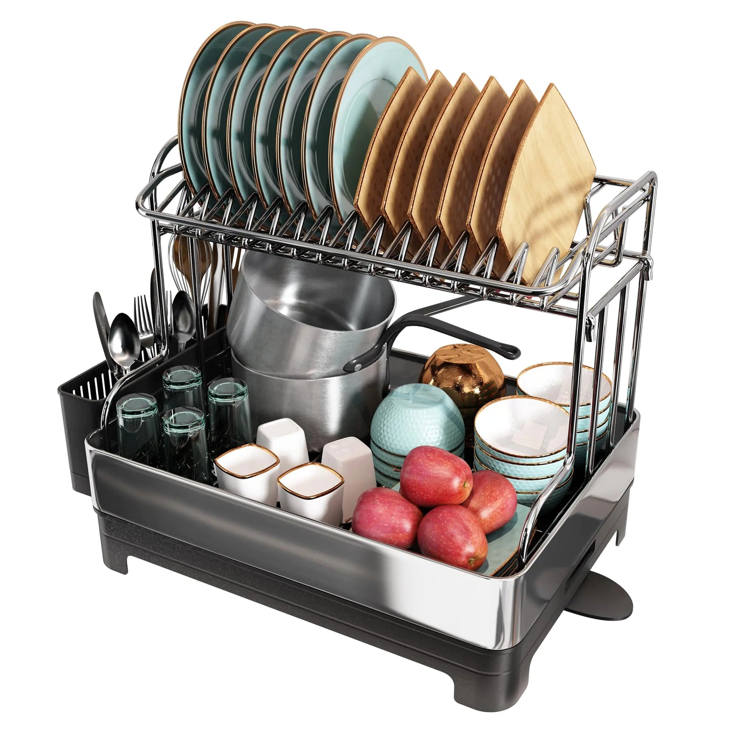 Dluxe Ave. Dish Drying Rack/ Stainless Steel/ 2 Tier Large and Drainboard Set