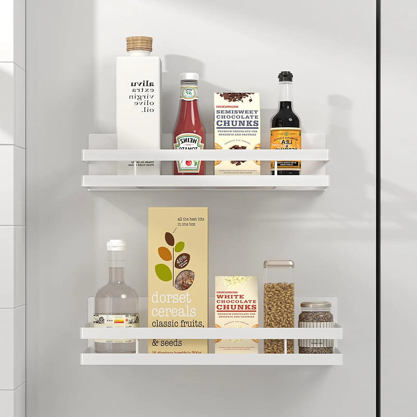 Dluxe Ave. Magnetic Spice Rack for Refrigerator/ 2 Pack / White with 8 Moveable Hooks