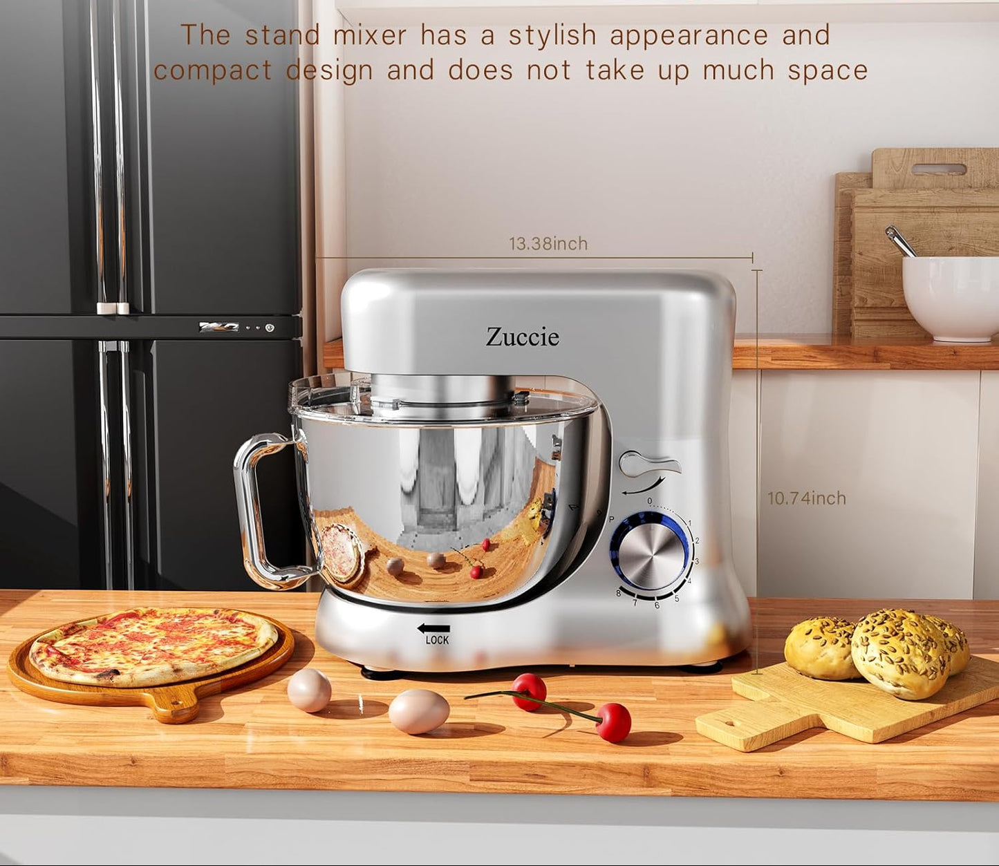 Dluxe Ave. Out of Stock/ SEVEN Stand Dough Mixer with Bowl SS/ 5.5 QT Electric Standing Mixer with Beater Dough Hooks (300W Silver)