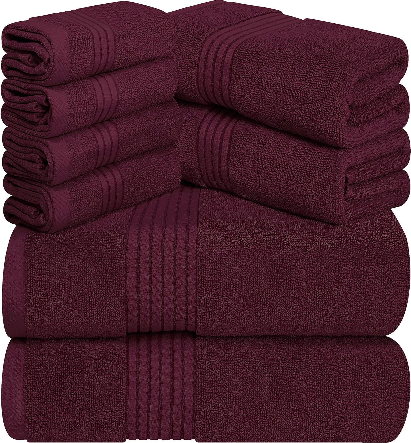 Dluxe Ave. Utopia Towels 8-Piece Premium Towel Set 2 Bath Towels 2 Hand Towels and 4 Wash Cloths 100% Ring Spun CottonSports and Hotel (Burgundy)