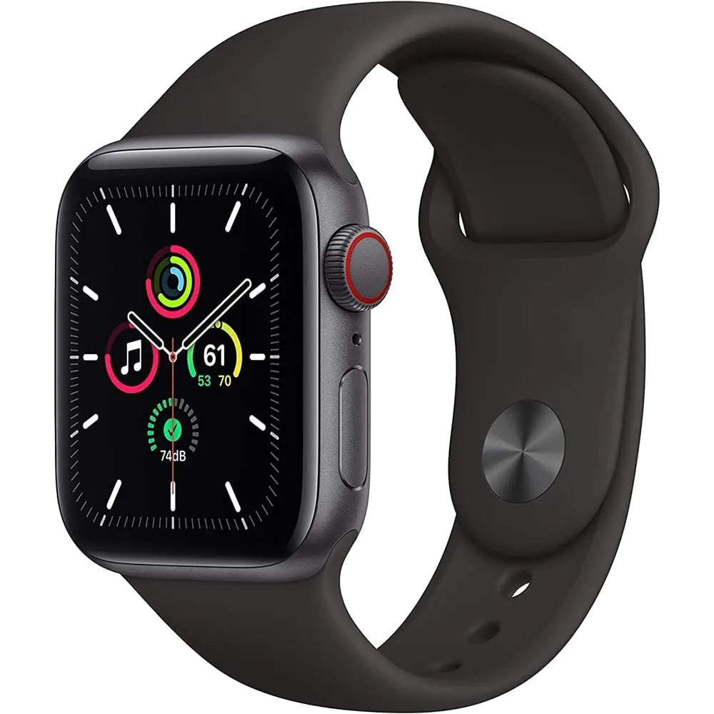 Dluxe Ave. Apple Watch SE (GPS + Cellular  .. 44mm) - Space Gray Aluminum Case with Black Sport Band (Renewed)