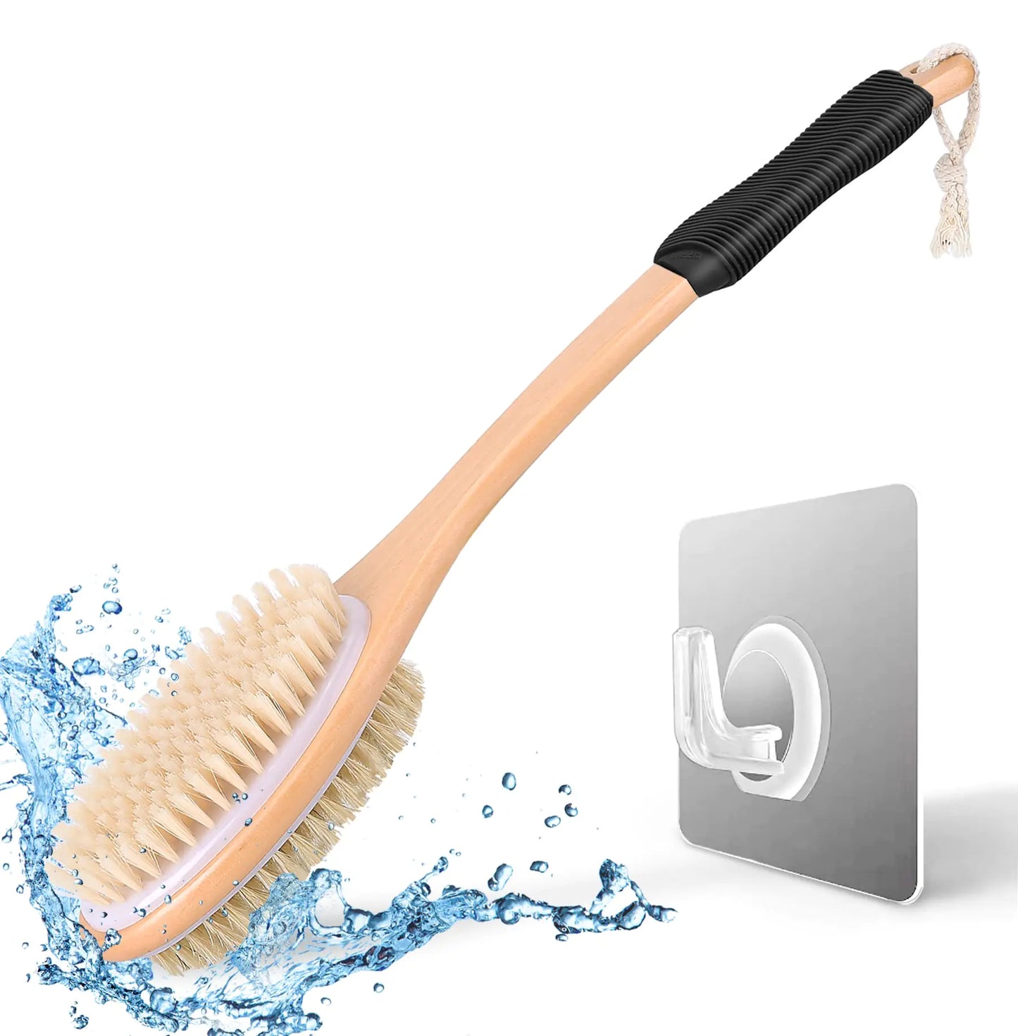 Dluxe Ave. Shower/ Double-Sided Back Scrubber with  Long Handle (Black)