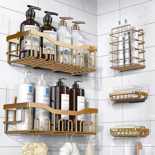 Dluxe Ave. 5 -Pack Adhesive Shower Organizer for Bathroom No Drilling, Large Capacity,Rustproof Stainless Steel