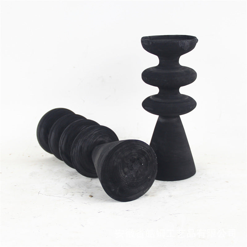 Handmade Carbonized Wood Candlestick Desktop Decor