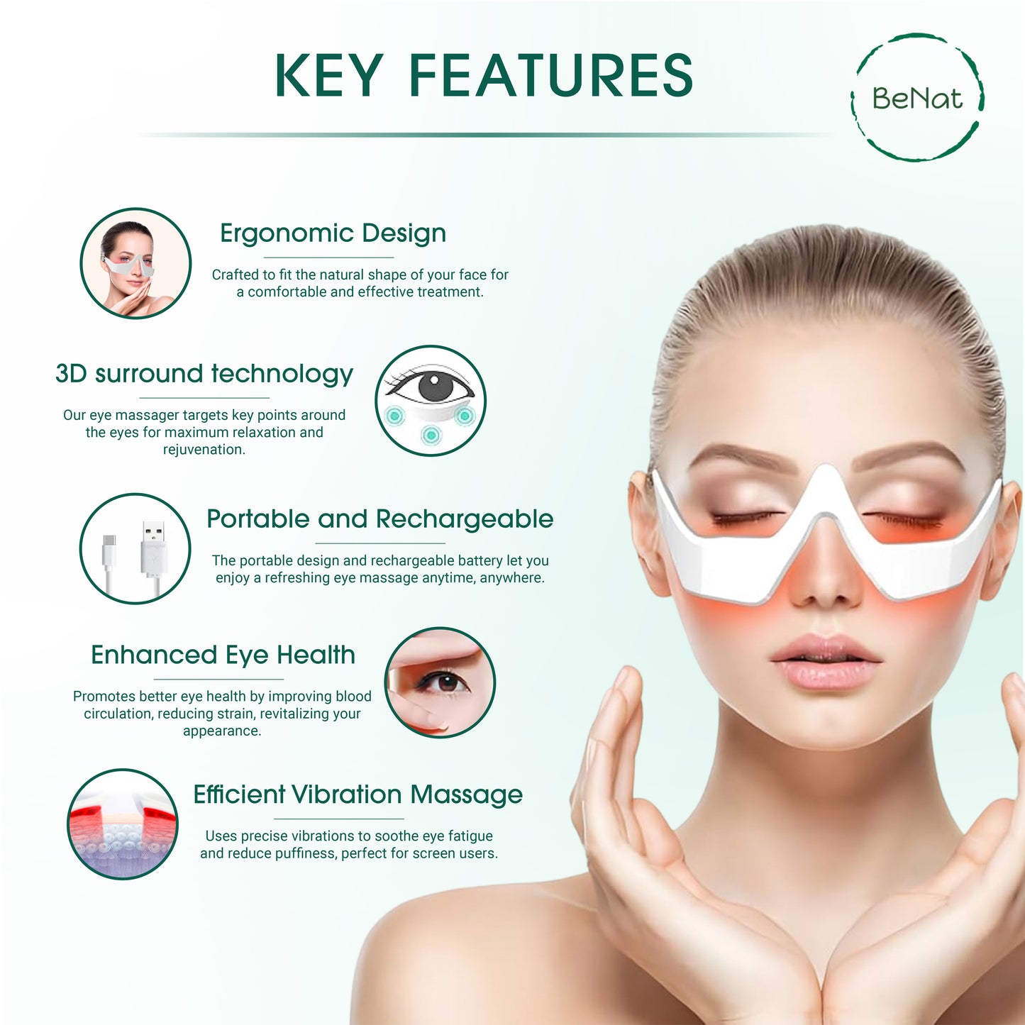 Dluxe Ave. Under-Eye Red Light Therapy Skin Rejuvenation and Relaxation Massager