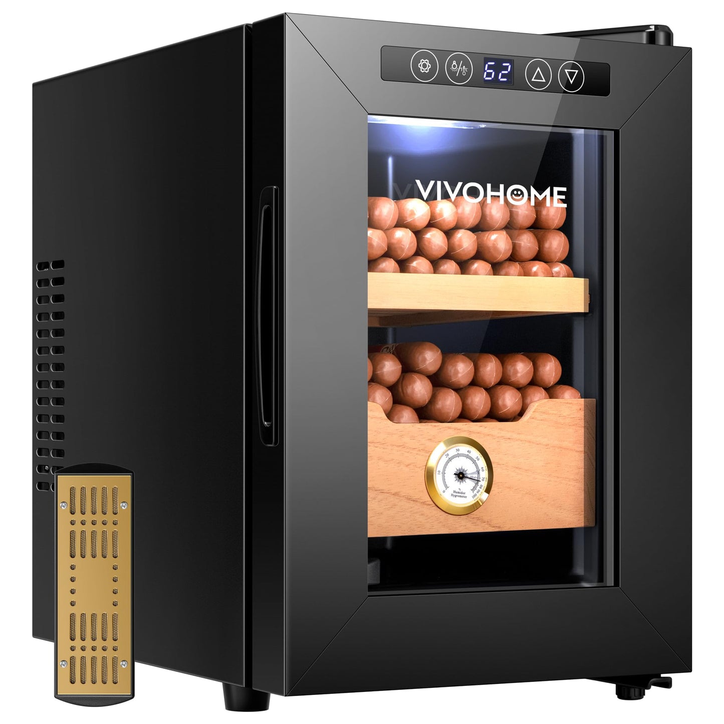 Dluxe Ave. Electric Humidor 10L 110 Counts Cooling and Heating Humidor Cabinet with Light Spanish Cedar Wood Inner Shelves and Drawer Accurate Hygrometer Humidifier