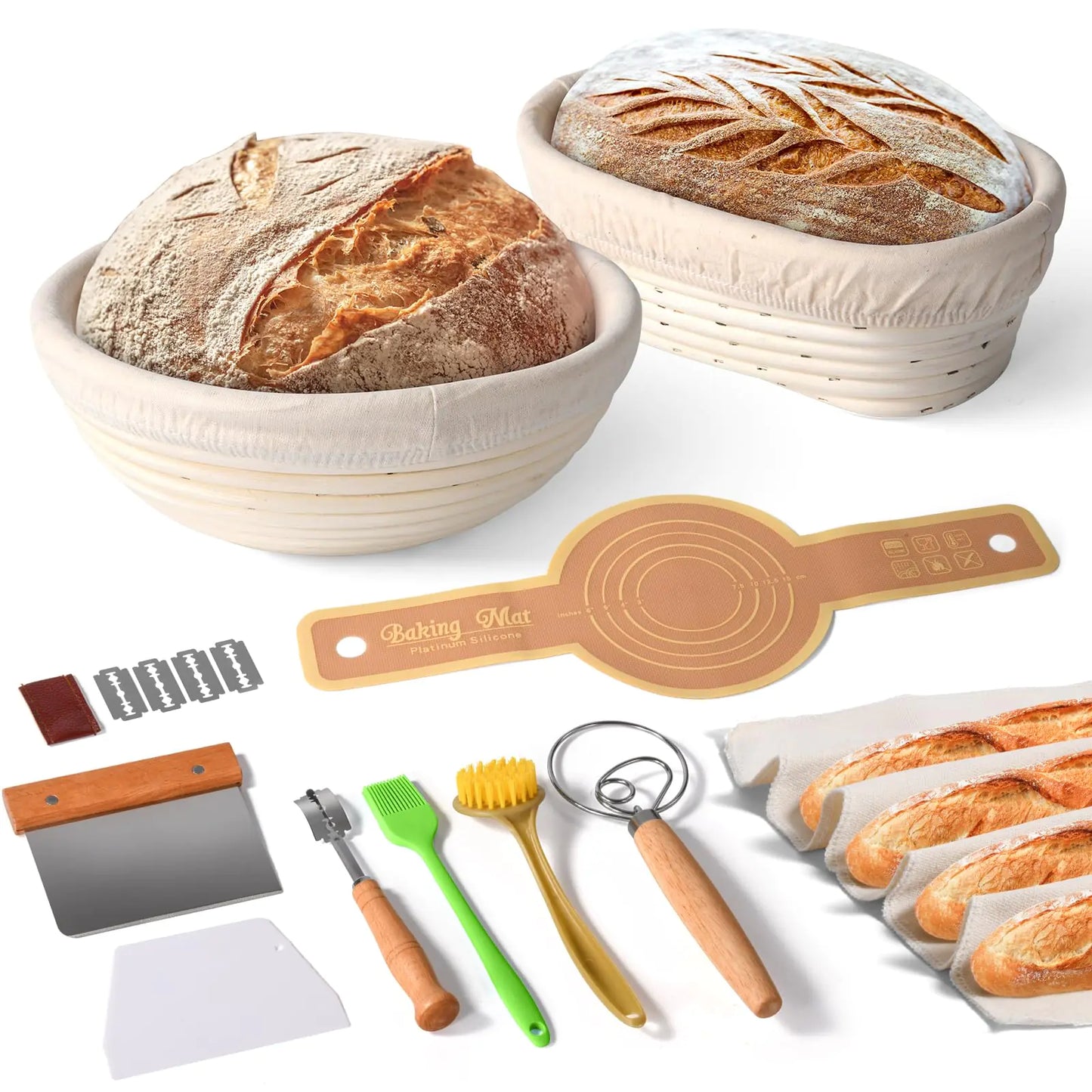 Dluxe Ave. Bread Proofing Basket Set/ 9" Round & 10" Oval with Linen Liner Fermented Cloth