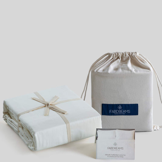 Dluxe Ave. ( FULL ) 4 Pcs 100% Organic Cotton Percale Weave Sheet Set, 300 Thread Count, GOTS Certified, Fits Up to 17" Deep Pocket, Ivory