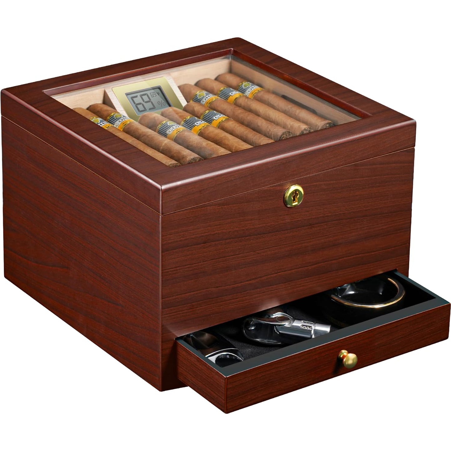 Dluxe Ave. Cigar Humidor with Lock Air Circulation System up to 70 Cigars