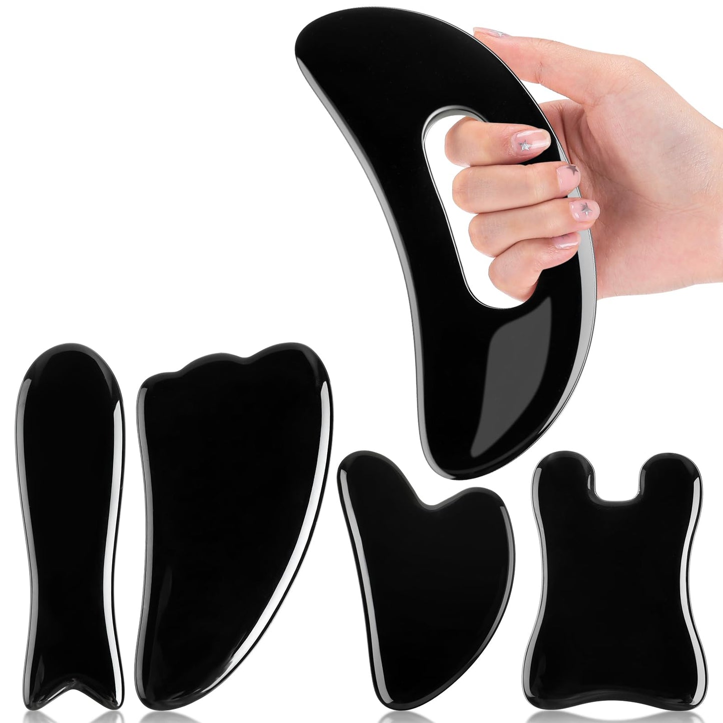 Dluxe Ave. Treela 5 Pcs Gua Sha Massage Facial Tool Set and 1 Pcs Body Gua Sha Massage Tool with Handle Guasha Massager Kit  (BlackJade Resin)