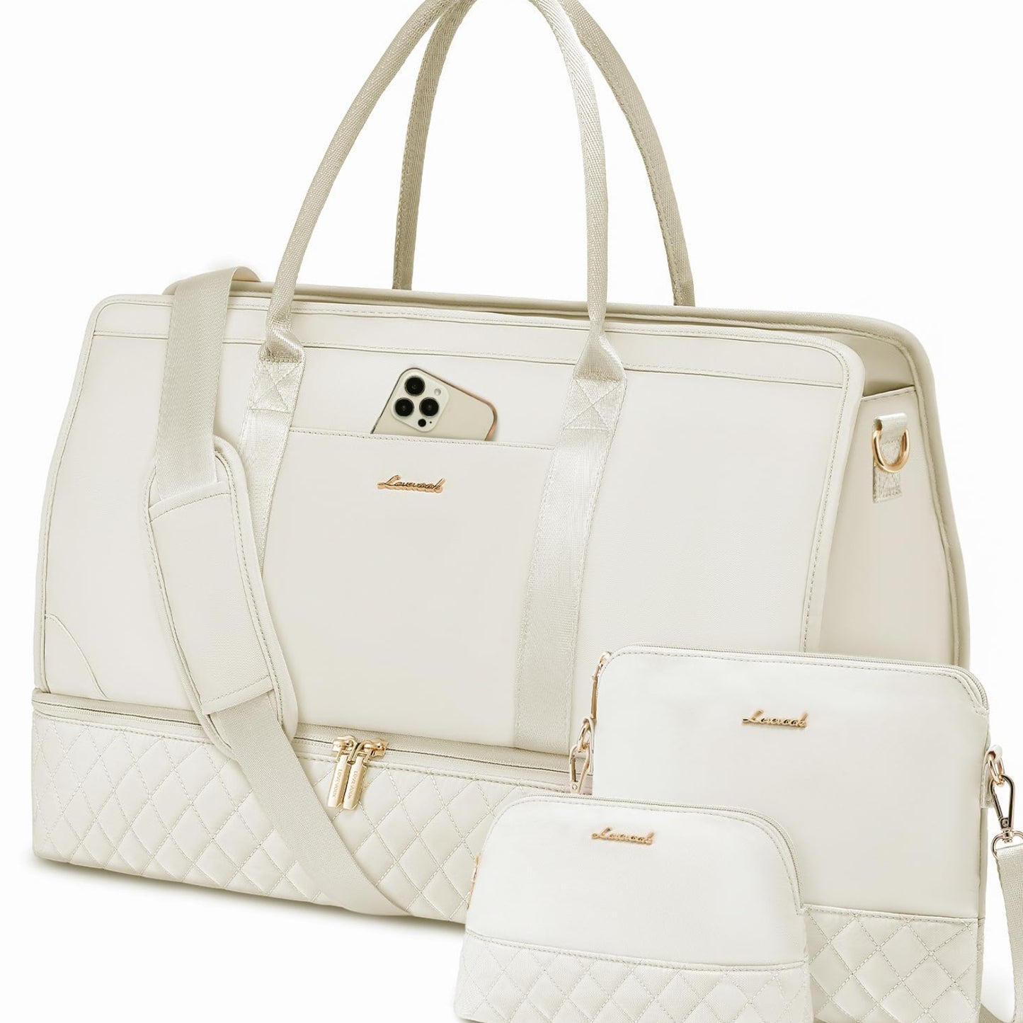 Dluxe Ave. Travel Duffle Bag with Shoe Compartment Carry on / Beige